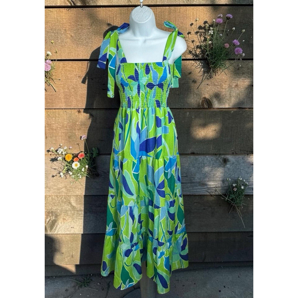 Colorful Print Maxi Sun Dress Sz Medium Smocked Tiered Sleeveless Summer Flowy - Picture 2 of 9